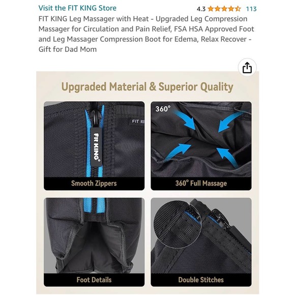 FIT KING Leg Massager With Heat Circulation Upgraded Full Leg/Foot Compression - Picture 3 of 7